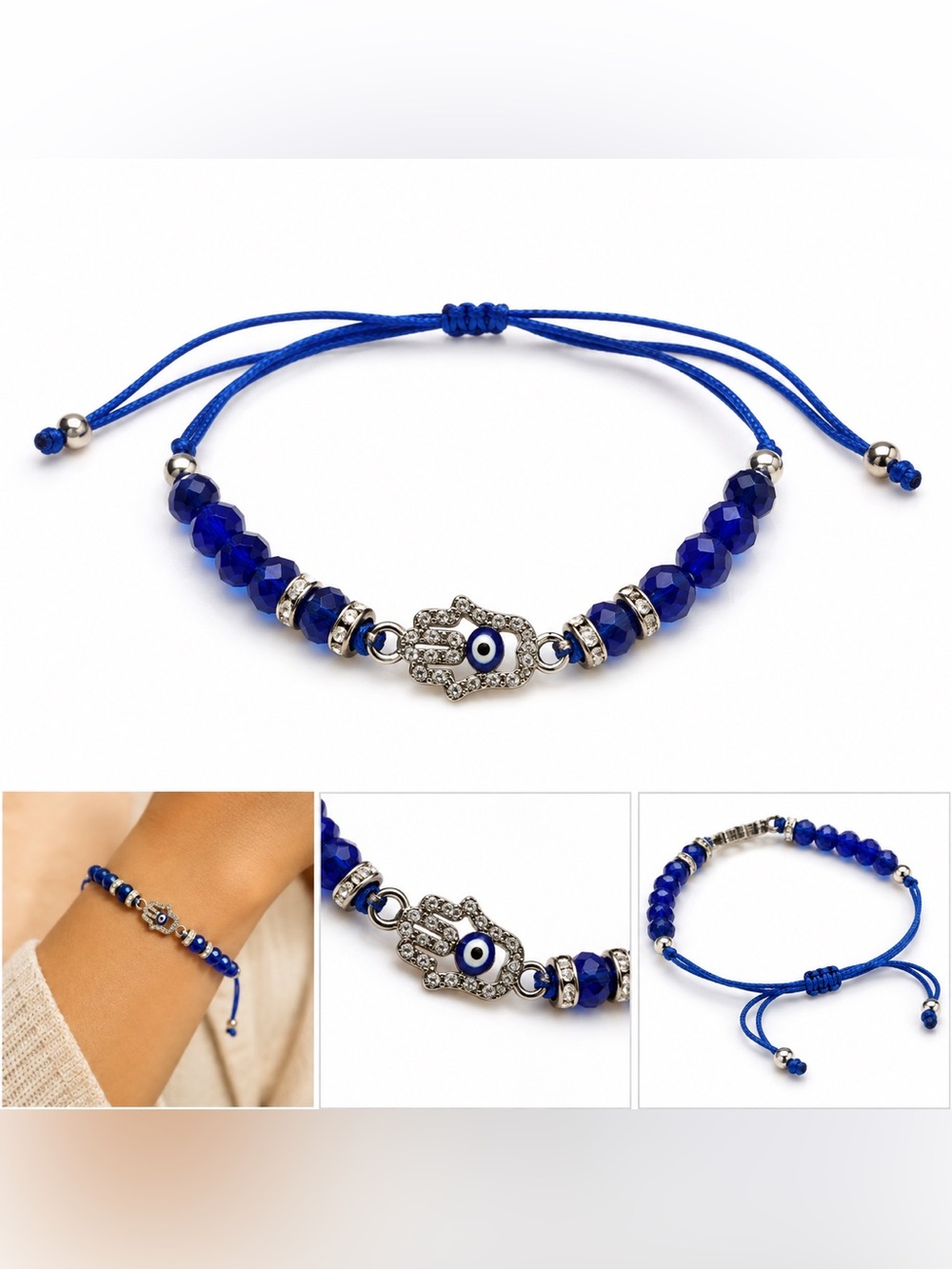 🪬Hamsa Hand Blue Beaded Bracelet with Evil Eye #59